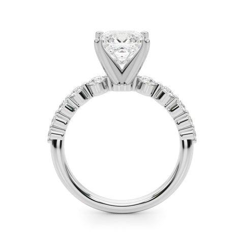 Platinum Heart Solitaire Diamond Ring with Pave Band and Four-Prong Setting