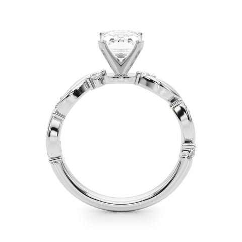 White gold Emerald Solitaire Twisted Band with Prong Setting