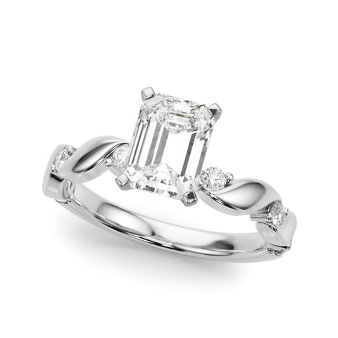 White gold Emerald Solitaire Twisted Band with Prong Setting