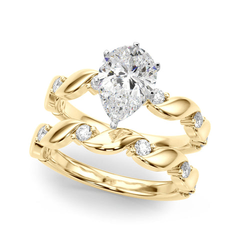 Yellow gold Pear Solitaire Twisted Band with Prong Setting
