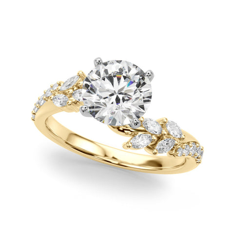 Yellow gold Cushion Solitaire Marquise Twist Band with Six-Prong Setting