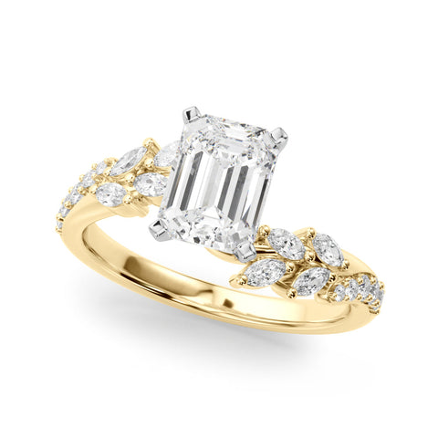 Yellow gold Radiant Solitaire Marquise Twist Band with Six-Prong Setting