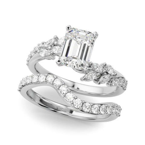 White gold Radiant Solitaire Marquise Twist Band with Six-Prong Setting