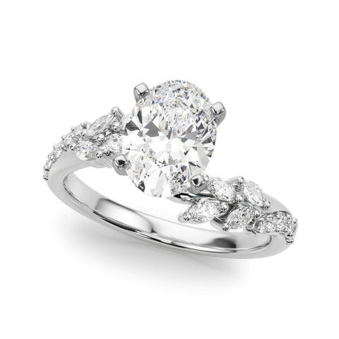 Silver Oval Solitaire Marquise Twist Band with Six-Prong Setting
