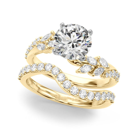 Yellow gold Heart Solitaire Marquise Twist Band with Six-Prong Setting