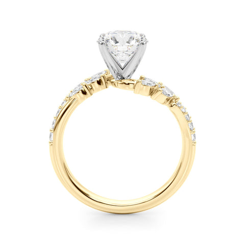 Yellow gold Cushion Solitaire Marquise Twist Band with Six-Prong Setting