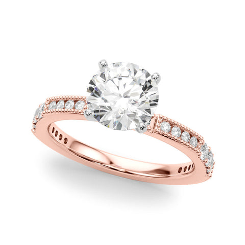 Rose gold Cushion Solitaire with Pavé Band and Four-Prong Setting