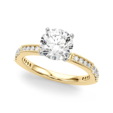 Yellow gold Cushion Solitaire with Pavé Band and Four-Prong Setting