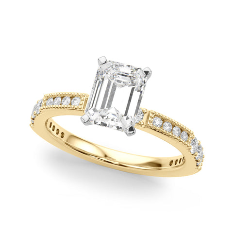 Yellow gold Emerald Solitaire with Pavé Band and Four-Prong Setting
