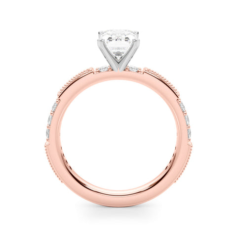 Rose gold Radiant Solitaire with Pavé Band and Four-Prong Setting