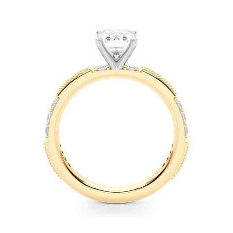 Yellow gold Emerald Solitaire with Pavé Band and Four-Prong Setting
