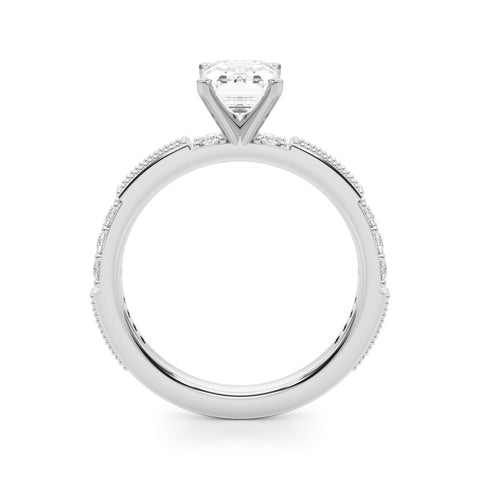 Silver Radiant Solitaire with Pavé Band and Four-Prong Setting