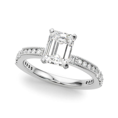 Silver Radiant Solitaire with Pavé Band and Four-Prong Setting
