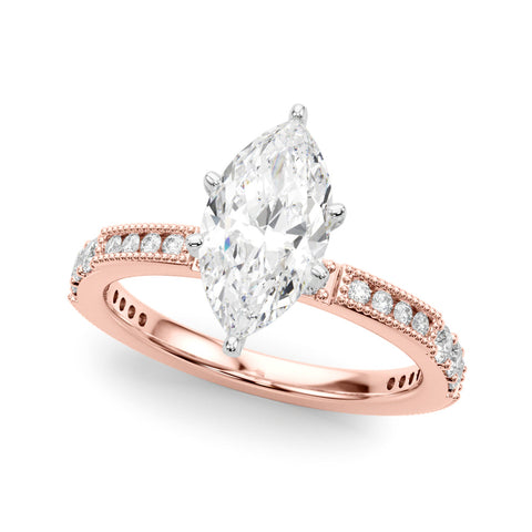 Rose gold Marquise Solitaire with Pavé Band and Four-Prong Setting