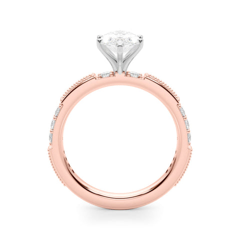 Rose gold Marquise Solitaire with Pavé Band and Four-Prong Setting