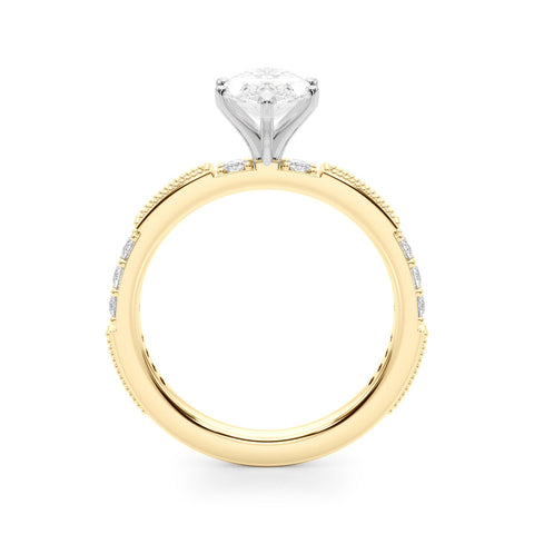 Yellow gold Marquise Solitaire with Pavé Band and Four-Prong Setting