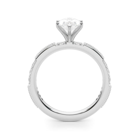 Platinum Marquise Solitaire with Pavé Band and Four-Prong Setting