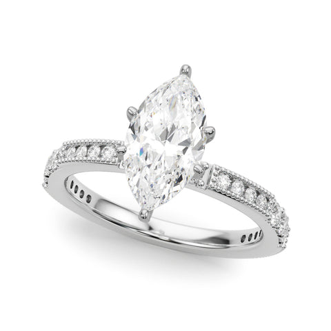 Silver Marquise Solitaire with Pavé Band and Four-Prong Setting