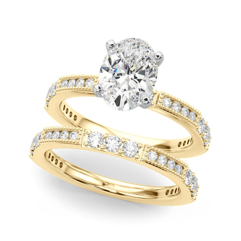 Yellow gold Oval Solitaire with Pavé Band and Four-Prong Setting