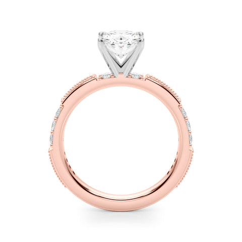 Rose gold Oval Solitaire with Pavé Band and Four-Prong Setting
