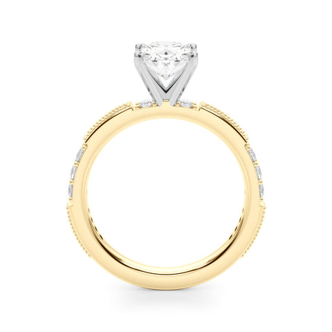 Yellow gold Oval Solitaire with Pavé Band and Four-Prong Setting