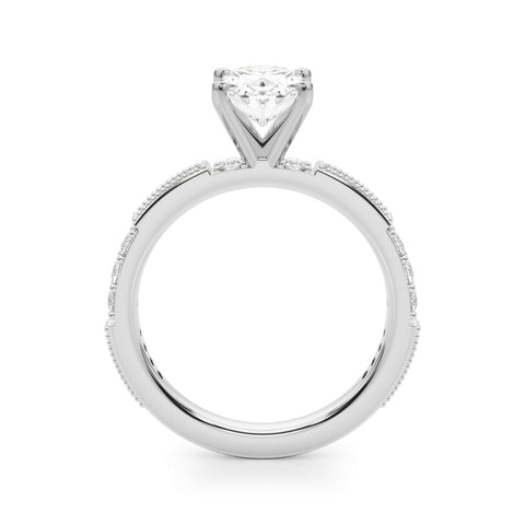 Silver Oval Solitaire with Pavé Band and Four-Prong Setting