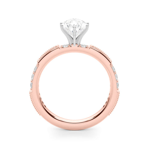 Rose gold Pear Solitaire with Pavé Band and Four-Prong Setting