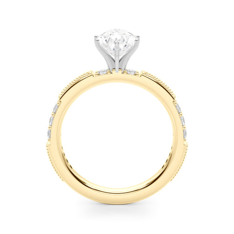 Yellow gold Pear Solitaire with Pavé Band and Four-Prong Setting