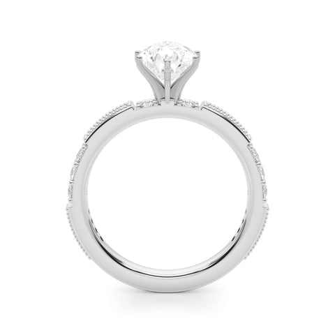 Silver Pear Solitaire with Pavé Band and Four-Prong Setting