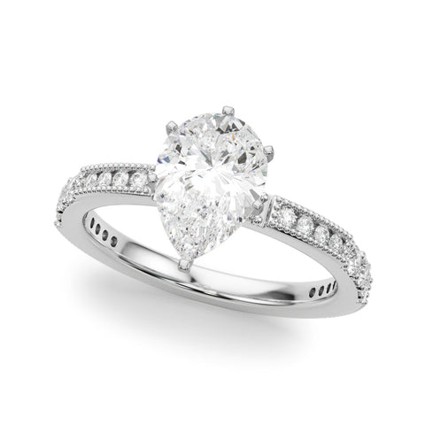 Silver Pear Solitaire with Pavé Band and Four-Prong Setting