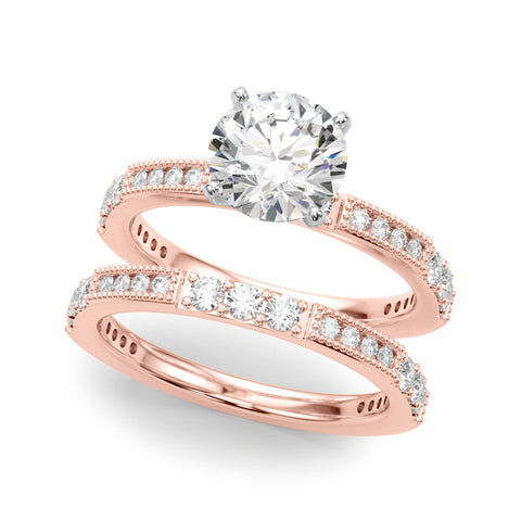 Rose gold Heart Solitaire with Pavé Band and Four-Prong Setting