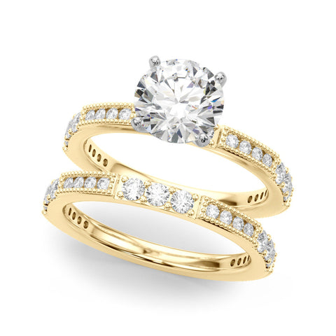 Yellow gold Cushion Solitaire with Pavé Band and Four-Prong Setting