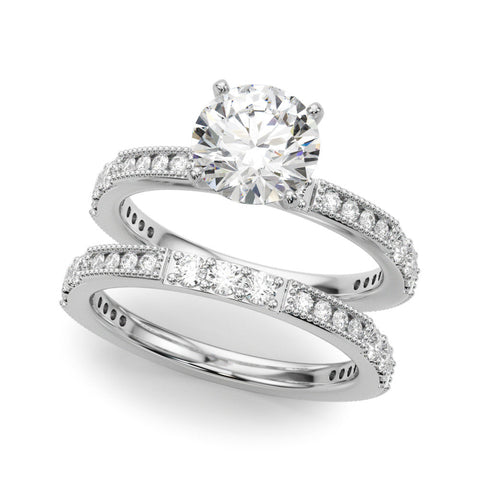 Silver Heart Solitaire with Pavé Band and Four-Prong Setting
