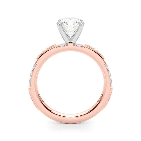 Rose gold Cushion Solitaire with Pavé Band and Four-Prong Setting