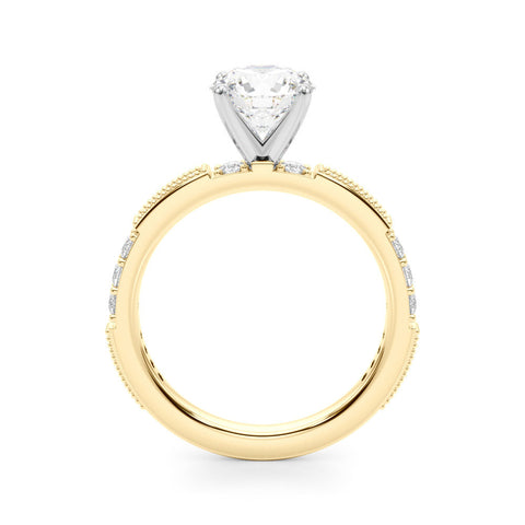 Yellow gold Round Solitaire with Pavé Band and Four-Prong Setting