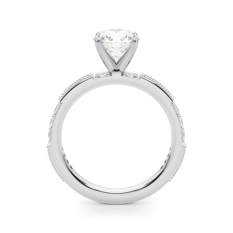 Silver Heart Solitaire with Pavé Band and Four-Prong Setting