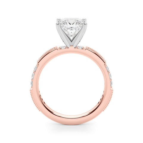 Rose gold Princess Solitaire with Pavé Band and Four-Prong Setting