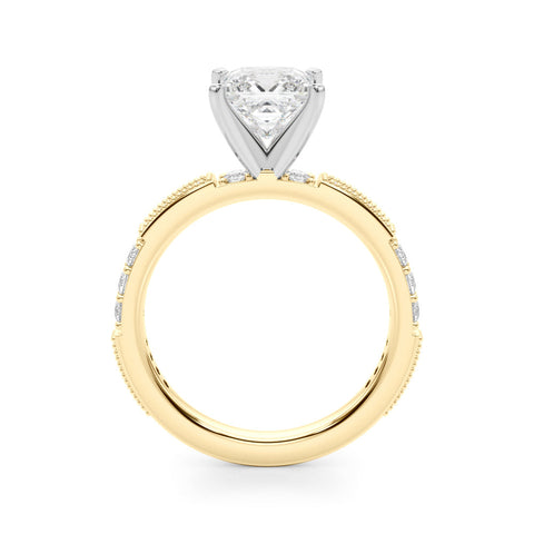 Yellow gold Princess Solitaire with Pavé Band and Four-Prong Setting