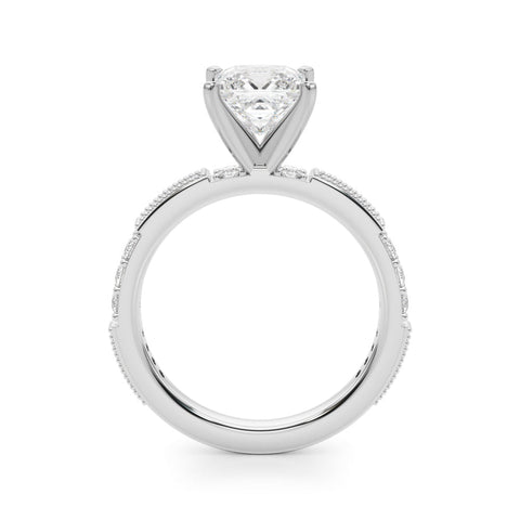 Silver Princess Solitaire with Pavé Band and Four-Prong Setting