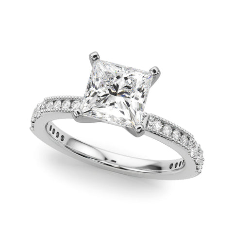 Silver Princess Solitaire with Pavé Band and Four-Prong Setting