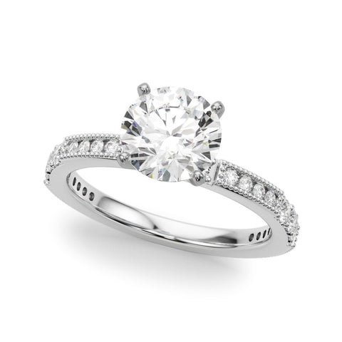 Silver Heart Solitaire with Pavé Band and Four-Prong Setting