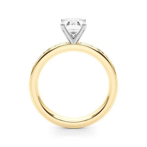 Yellow gold Emerald Solitaire Diamond Ring with Channel-Set Baguette Band and Four-Prong Setting