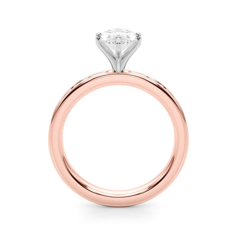 Rose gold Marquise Solitaire Diamond Ring with Channel-Set Baguette Band and Four-Prong Setting