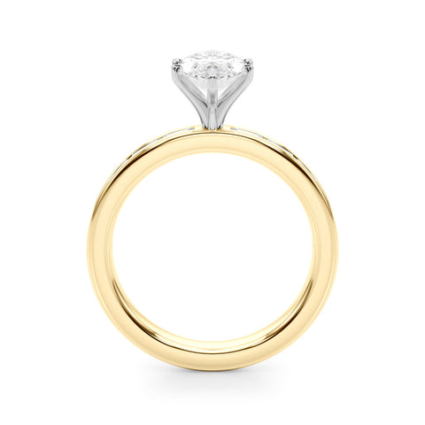 Yellow gold Marquise Solitaire Diamond Ring with Channel-Set Baguette Band and Four-Prong Setting