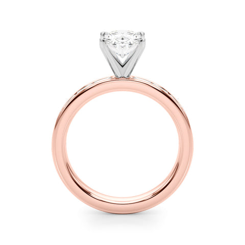 Rose gold Oval Solitaire Diamond Ring with Channel-Set Baguette Band and Four-Prong Setting