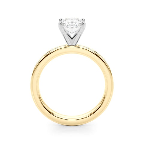 Yellow gold Oval Solitaire Diamond Ring with Channel-Set Baguette Band and Four-Prong Setting