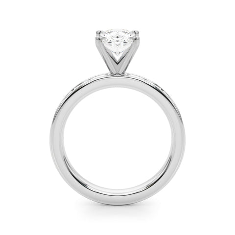 White gold Oval Solitaire Diamond Ring with Channel-Set Baguette Band and Four-Prong Setting