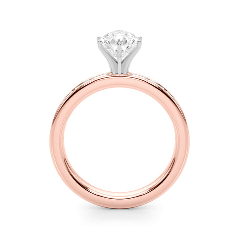 Rose gold Pear Solitaire Diamond Ring with Channel-Set Baguette Band and Four-Prong Setting