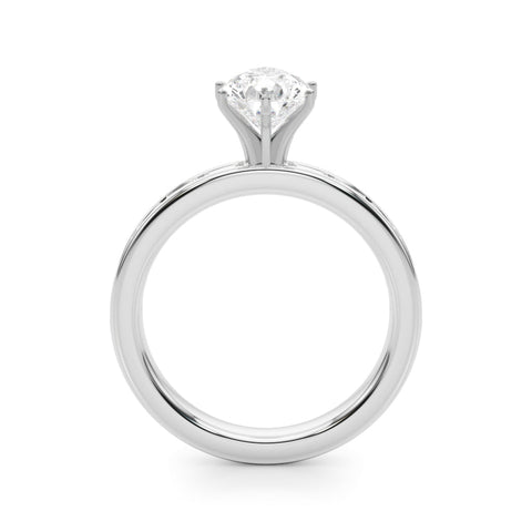 White gold Pear Solitaire Diamond Ring with Channel-Set Baguette Band and Four-Prong Setting