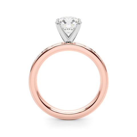 Rose gold Round Solitaire Diamond Ring with Channel-Set Baguette Band and Four-Prong Setting